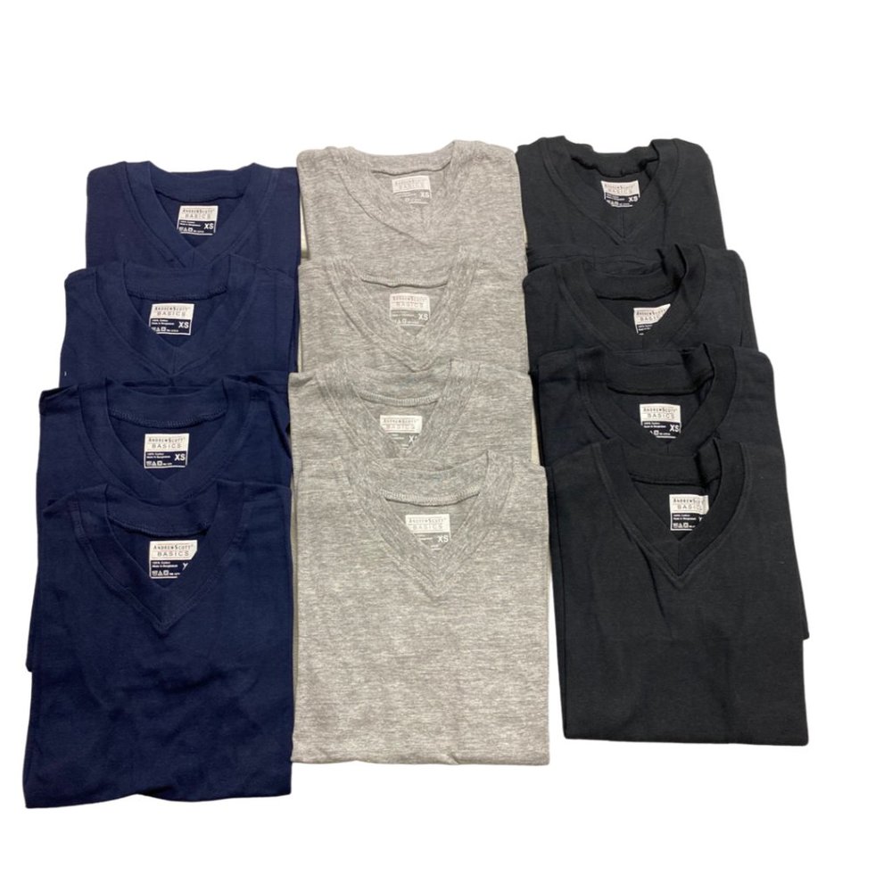 Andrew Scott Boys'12 Pack V Neck T Shirt - Cotton (Black, Navy, Grey)